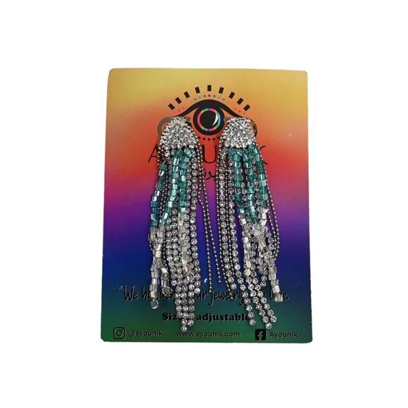 Ayounik Beaded Tassel Earrings Silver Blue NEW - Picture 3 of 7